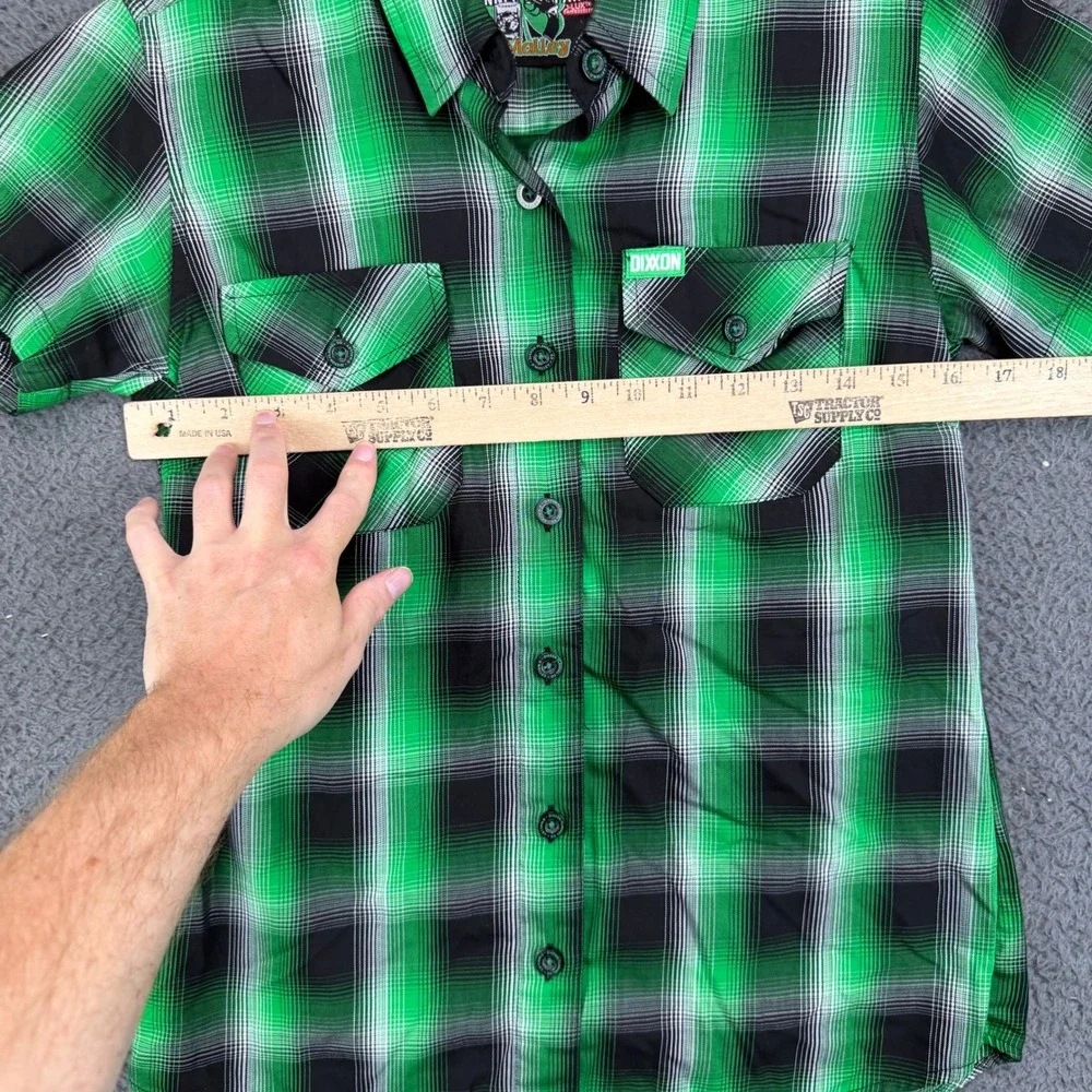 Dixxon Flannel O Malley Kids Small Green Black Plaid Short Sleeve Button Shirt